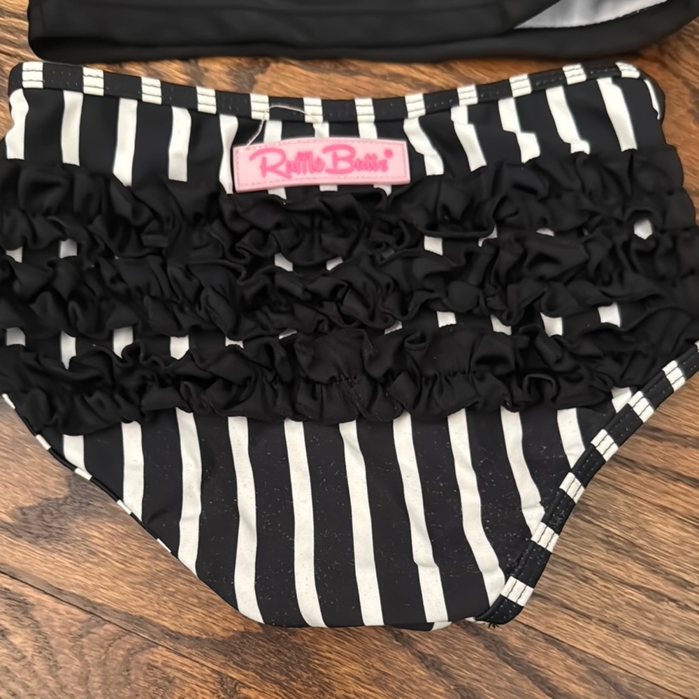 Ruffle Butts Black and White Bikini with Ruffled Top - Picture 3 of 4